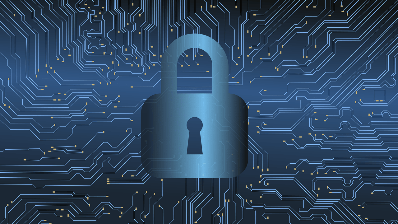 A padlock with a chip-like background.